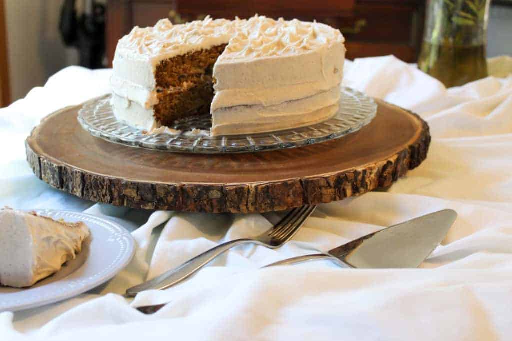 gluten and dairy free apple spice cake on a platter